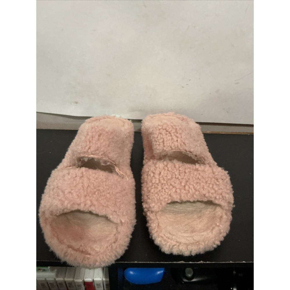 FitFlop Sherpa Pink Slides Slippers Two Strap Faux Fur Platform Womens 11